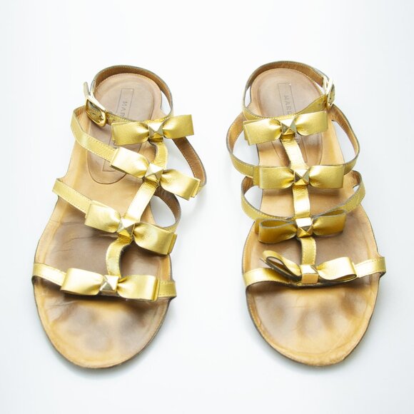 Marc Jacobs Gold Bow Studs Leather Buckle Flats Gladiator Wedding Sandals 39 8.5 - Picture 5 of 12
